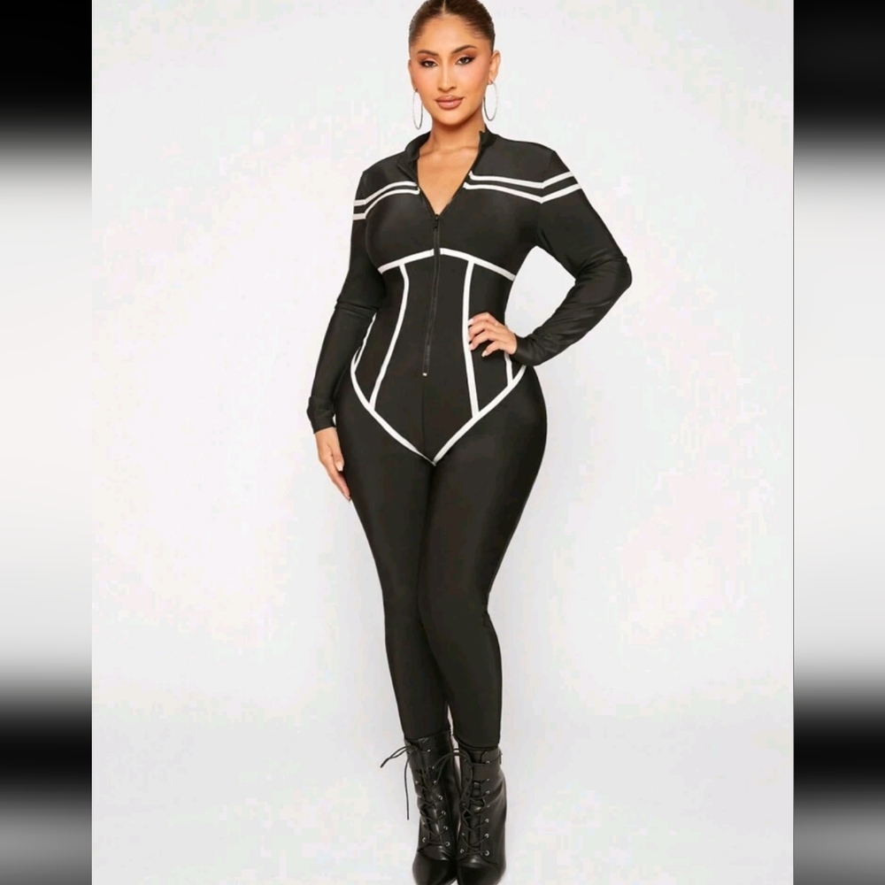 4 FOR $100  -  Black and White Zip-Up Jumpsuit